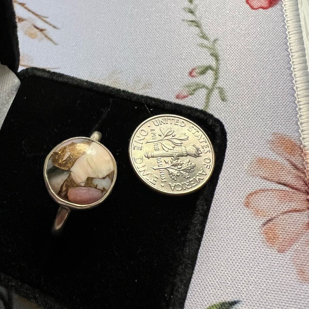 Pink Gold White Round Opal Ring